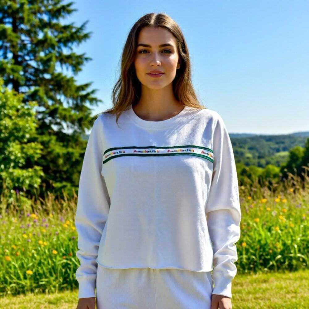 Abercrombie & Fitch Women Soft Fleece Cozy Spell Out Pullover Top Cropped L Y2K